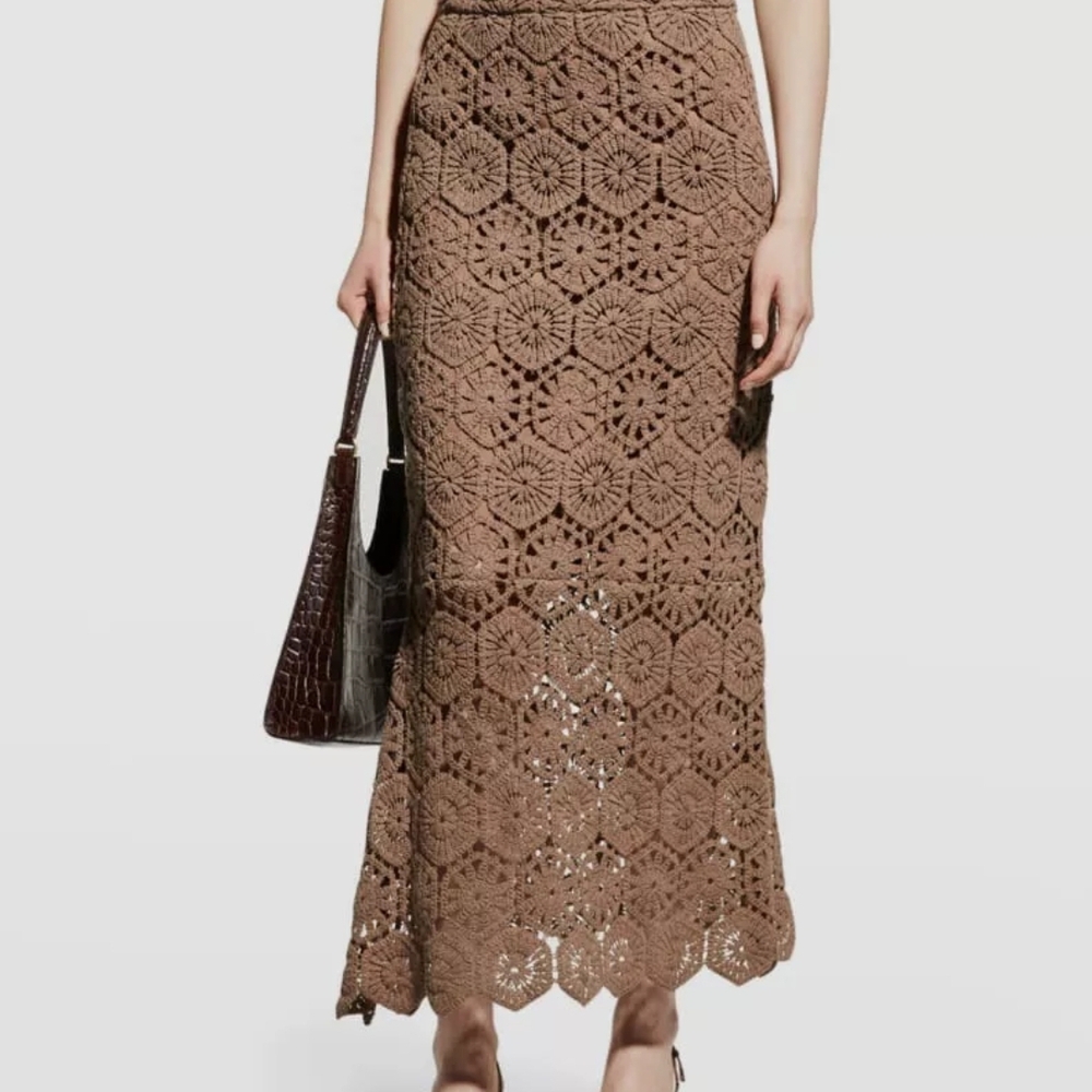Chic Crochet Maxi Skirt in Brown